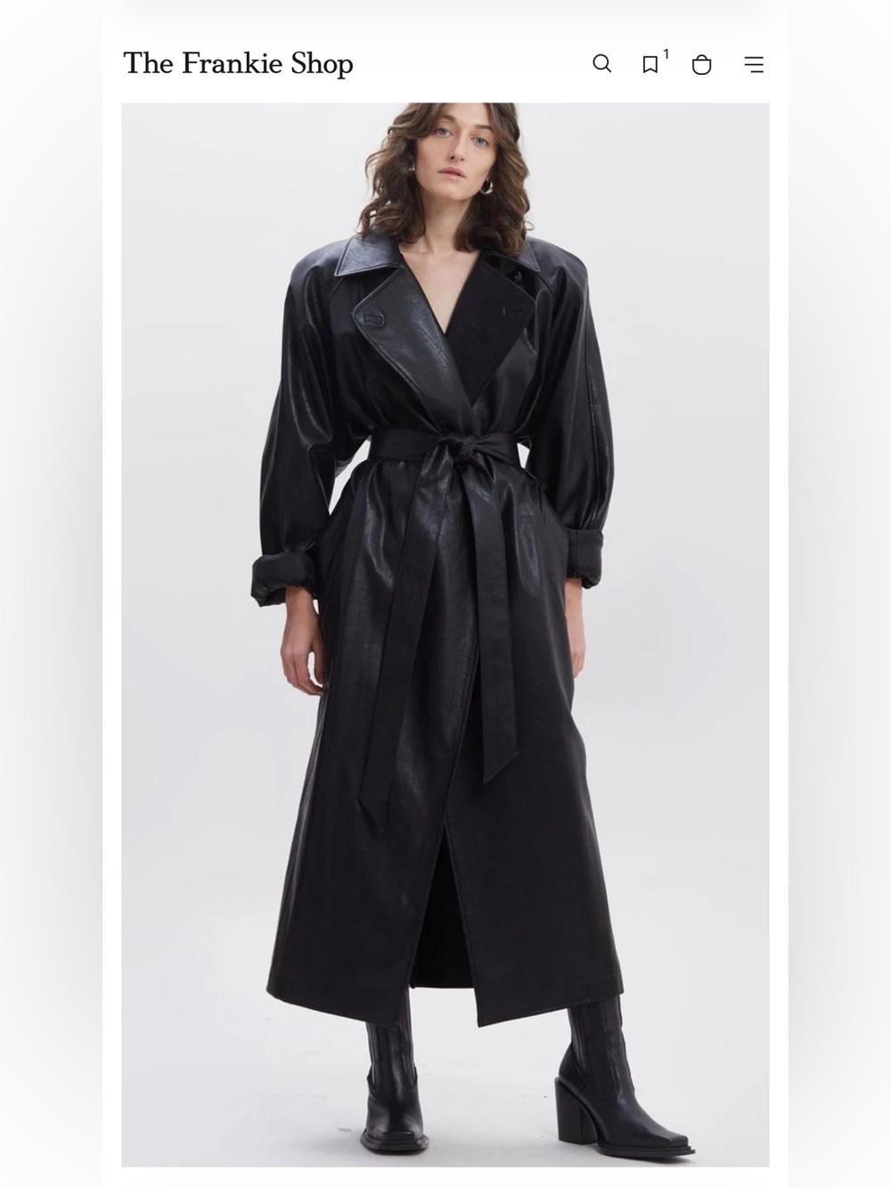 The Frankie Shop Black Leather Trench with Waist Tie